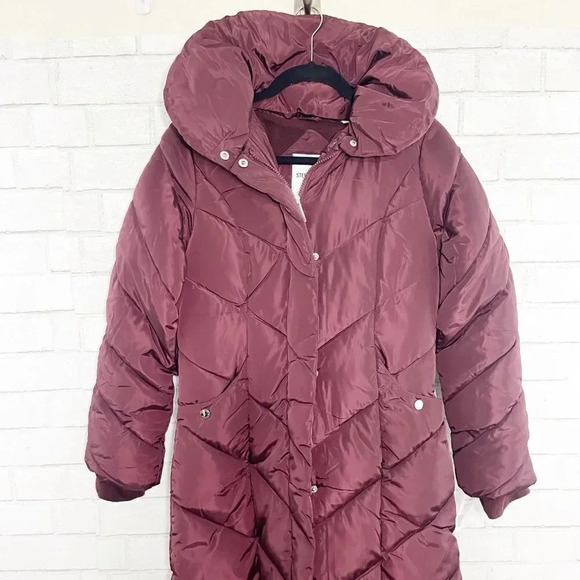 Steve Madden Merlot Long Puffer Coat Synthetic Removable Hood Women's XS NEW - Picture 5 of 13